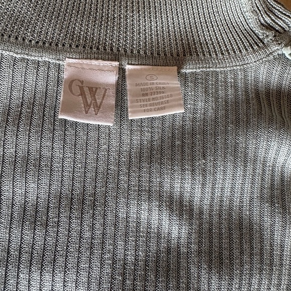 Gray Blue Green Ribbed Knit Sweater Turtleneck 100% Silk Size S - Picture 5 of 6